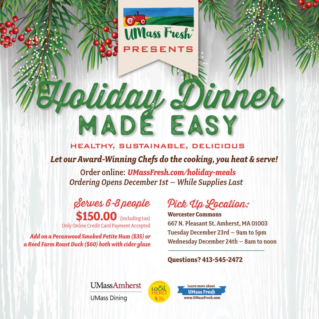 Holiday meal flyer showing complete holiday dinner