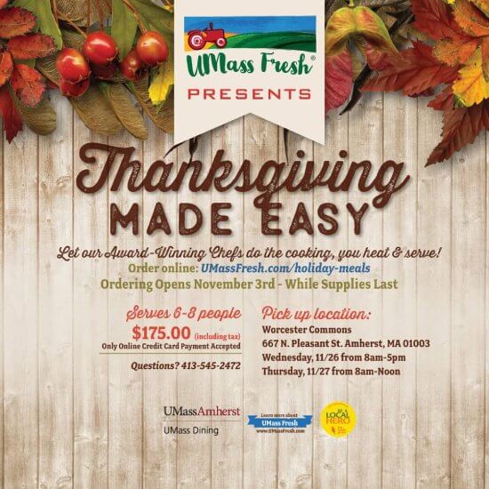 Thanksgiving 2025 meal flyer showing complete holiday dinner