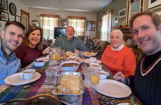 Thanksgiving meal with turkey and side dishes
